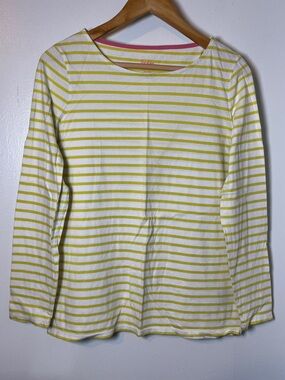 Boden Yellow & White Stripe 100% Cotton 3/4 Sleeve Tennis Prep Women's Top Sz 10